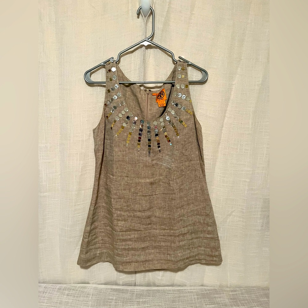 Tory Burch Tan Embellished Tank Top
